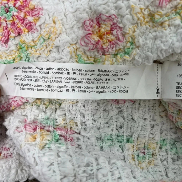 Zara White Floral Poplin Crop Top Medium Puff Sleeve Smocked - Picture 5 of 7